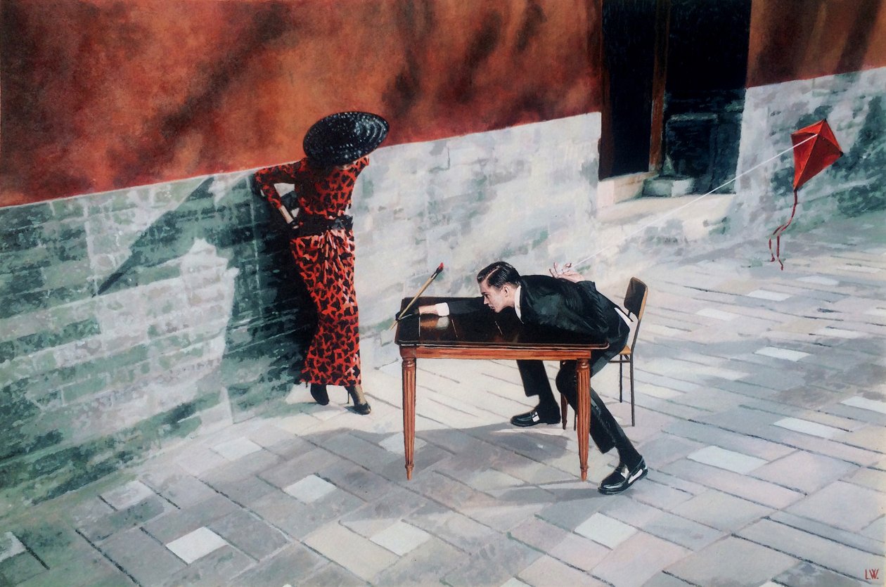 Gooi het allemaal tegen de muur, c.2015 (acrylverf op papier) door Luke Waller