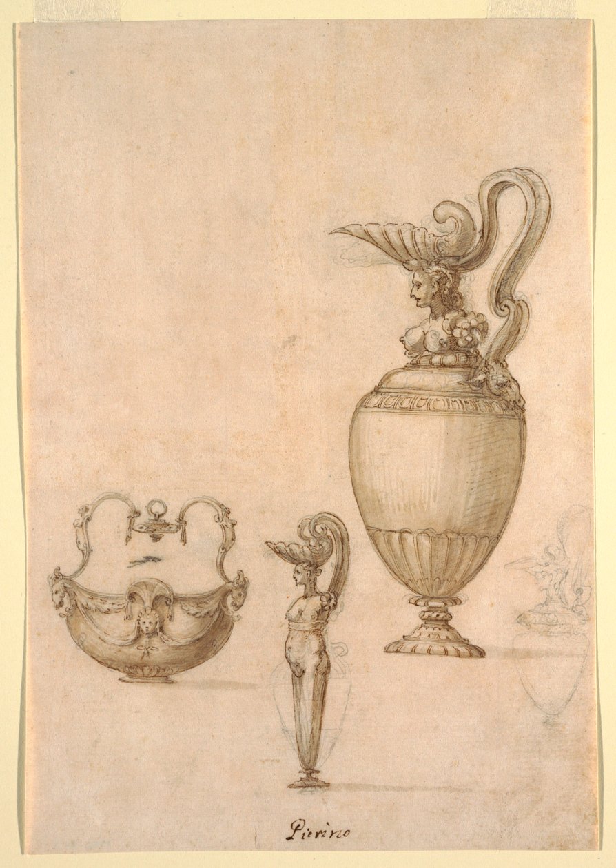 Ontwerpen voor Twee Kannen en een Kom met Schommelhandvat door Luzio Romano