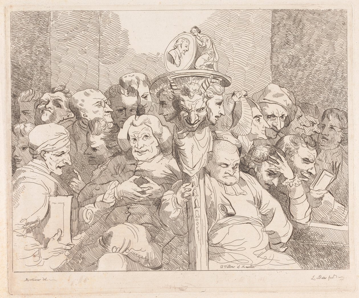 Literaire personages verzameld rond het medaillon van Shakespeare door Lydia Bates