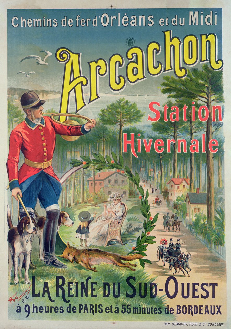 Poster die het kustresort Arcachon adverteert, c.1910 door M. de Fonremis