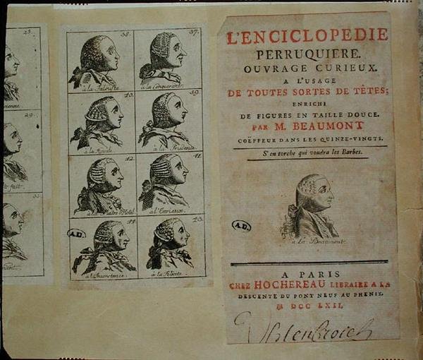 Encyclopedie van pruikenmakers, gepubliceerd in Parijs door M. Beaumont