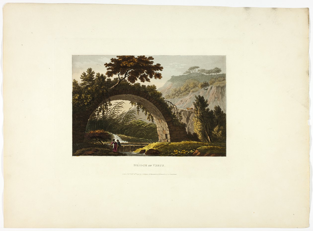 Brug van Varus, plaat achtentwintig uit Ruïnes van Rome door M. Dubourg