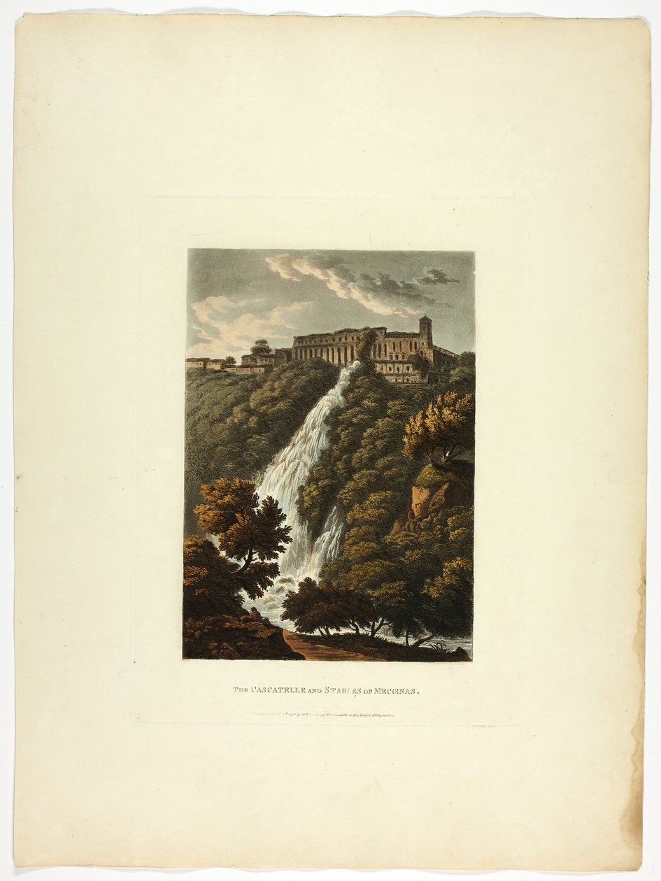 De Cascatelle en Stallen van Mecenas, plaat drieëndertig van de Ruïnes van Rome door M. Dubourg