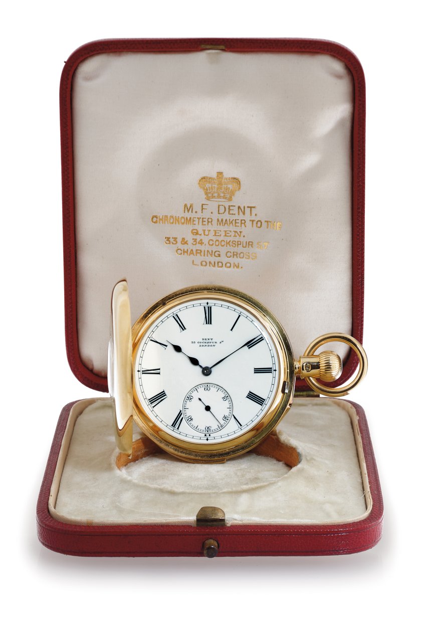 Half jager kast minuut repeterende zak chronometer door M. F. Dent