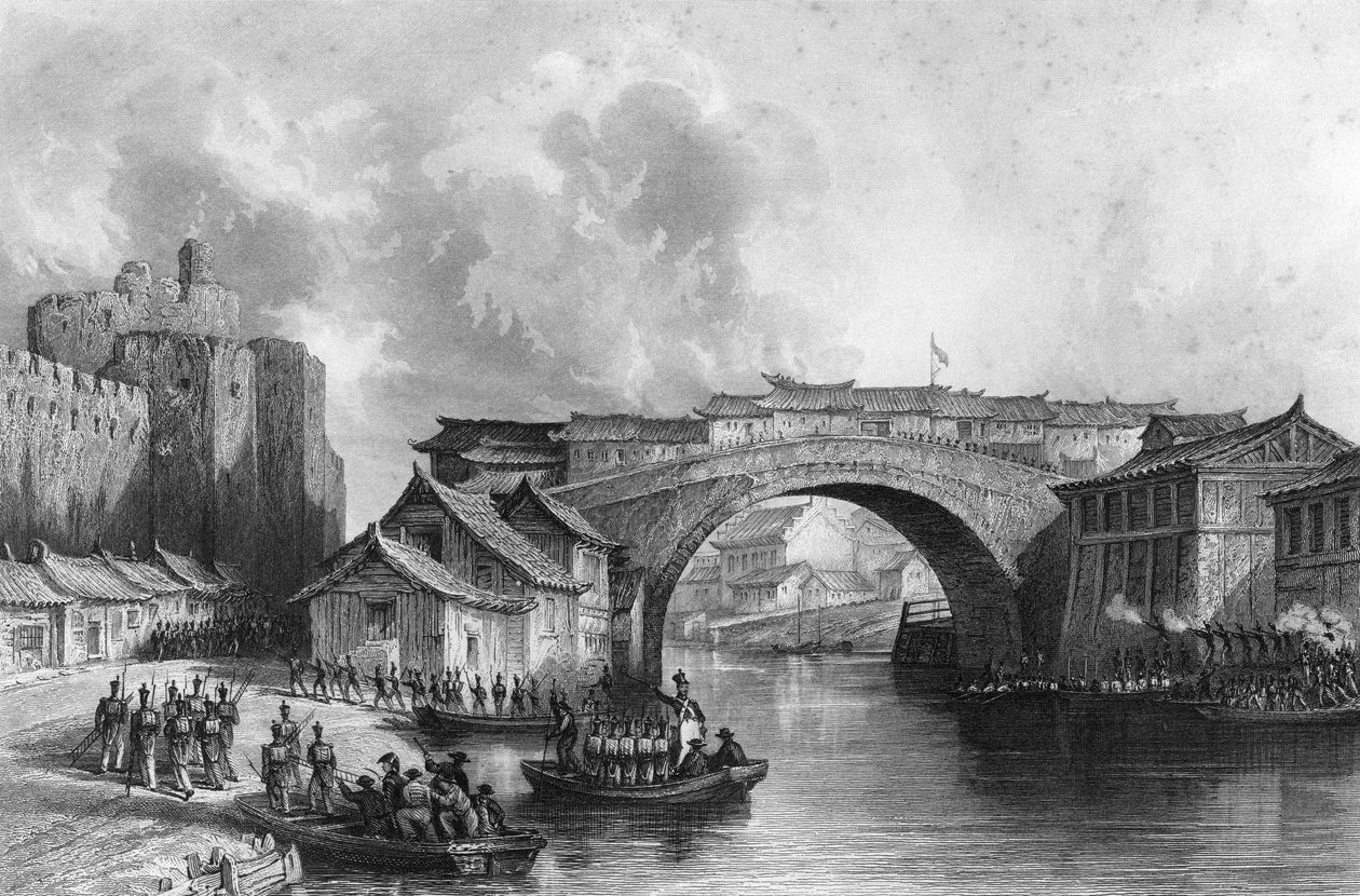 Westpoort van Ching-keang-foo Zhenjiang, China, 21 juli 1842 c1857 door M. J. Starling