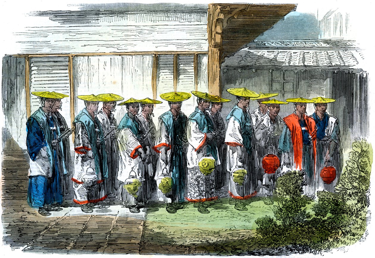 De nachtwacht in Jeddo Edo, Japan, 1864 door M. Jackson