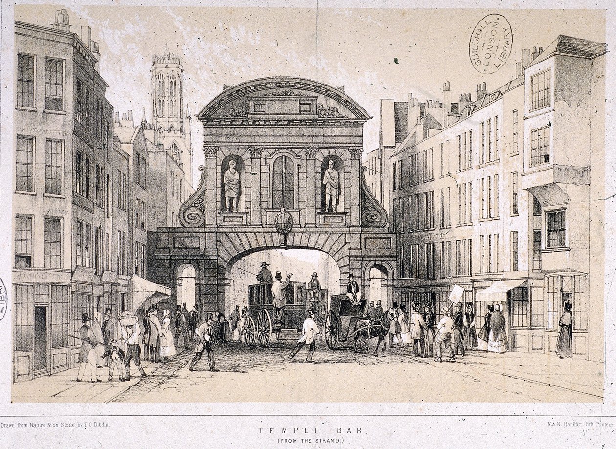 Temple Bar, Londen, ca. 1845 door M and N Hanhart