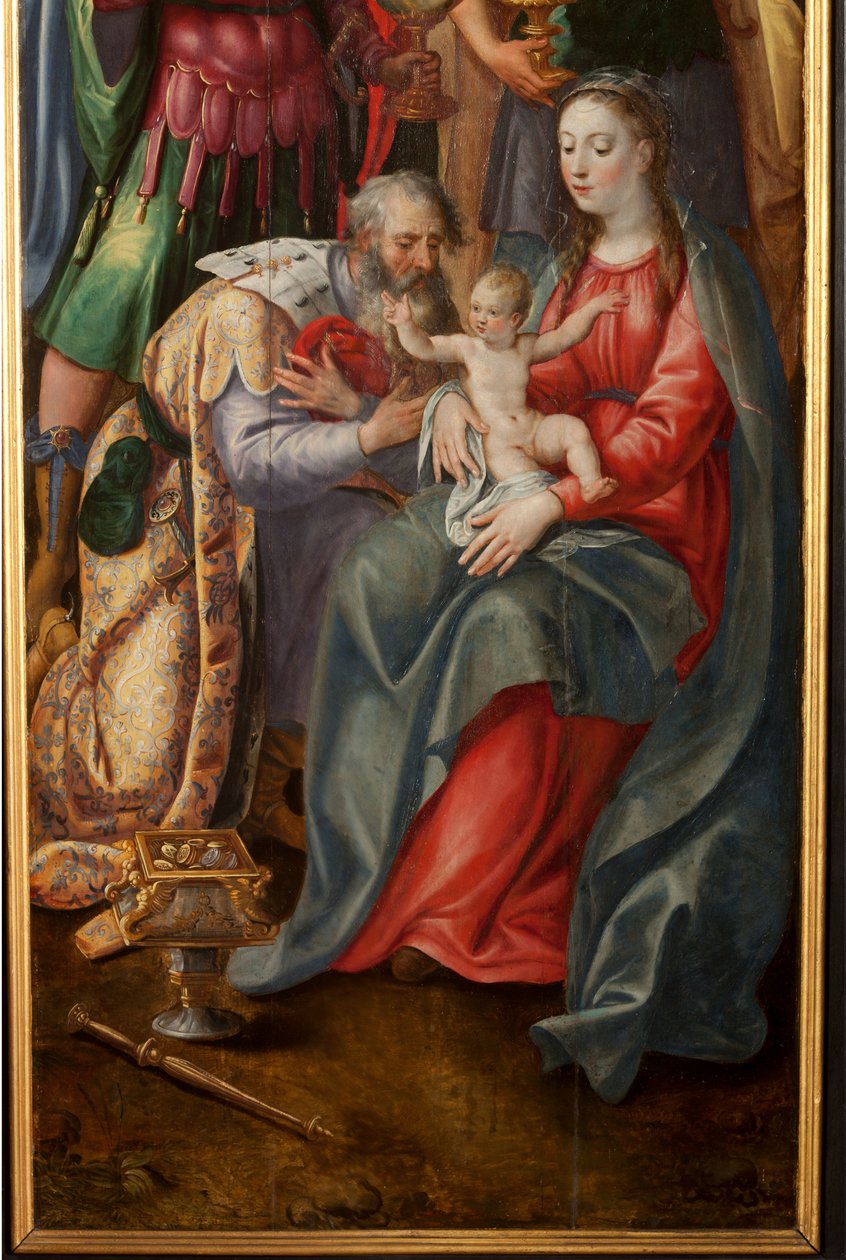 Aanbidding der Wijzen, drieluik, rechter paneel (detail) door Maarten de Vos
