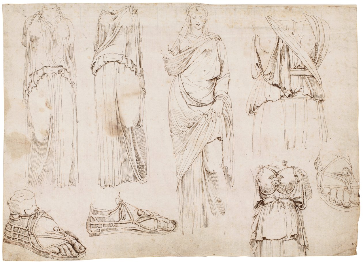 Vrouwelijke figuren en sandalen, ca. 1498-1574 door Maarten van Heemskerck (circle of)