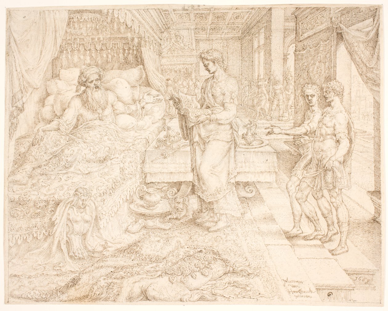 Ahasveros, toen hij niet kon slapen, raadpleegde de archieven door Maarten van Heemskerck
