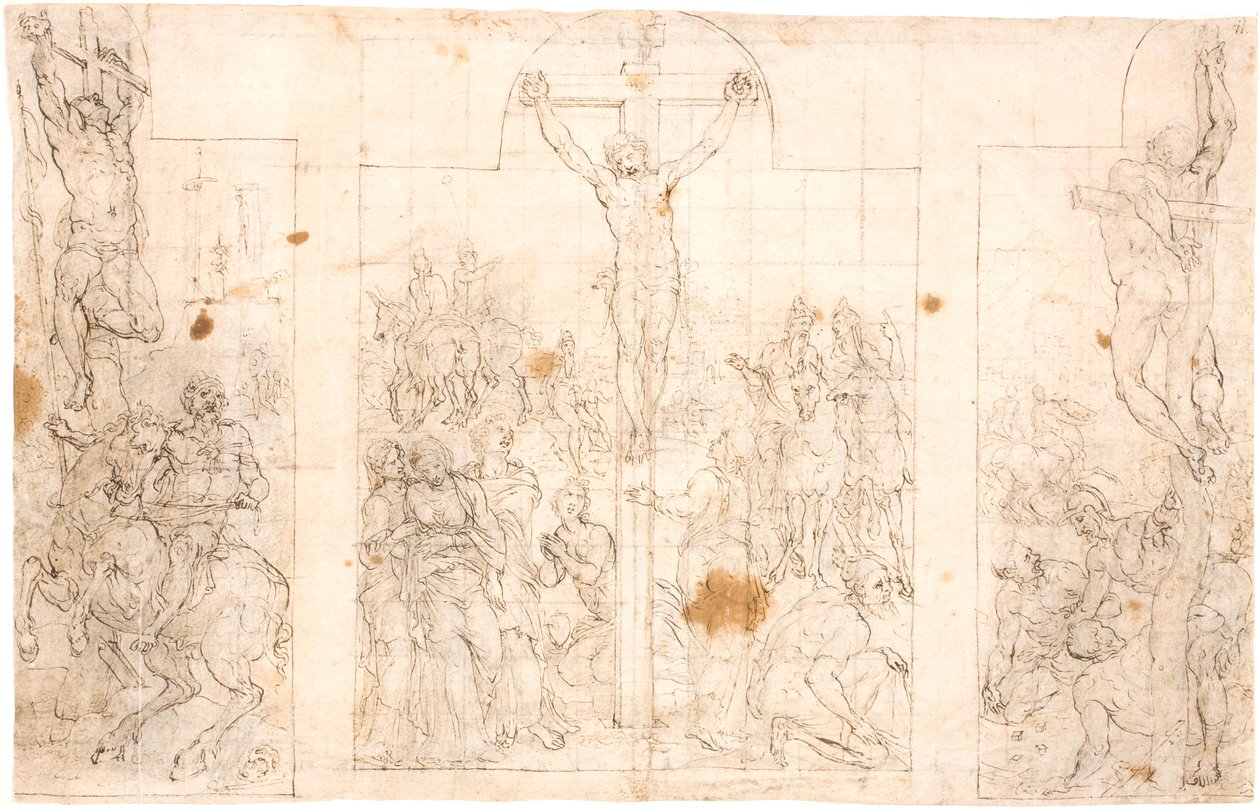 Voorstudie voor een Drieluik Altaarstuk Voorstellende de Kruisiging door Maarten van Heemskerck