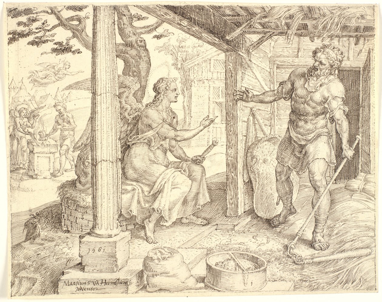 De engel verschijnt aan Gideon door Maarten van Heemskerck