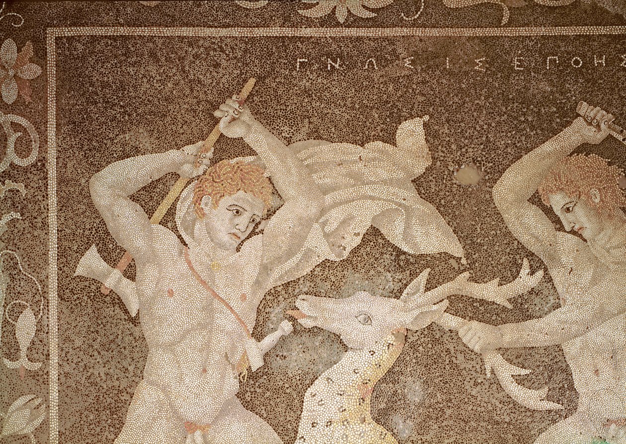 De jacht op de hert, detail van de jagers, uit het 