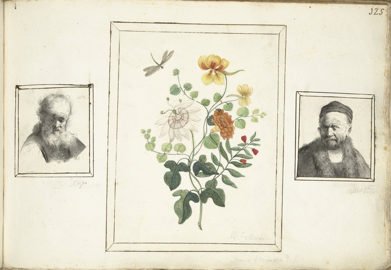 Stilleven met bloemen, een hoofd en een buste van een man door Machtelt Moninckx