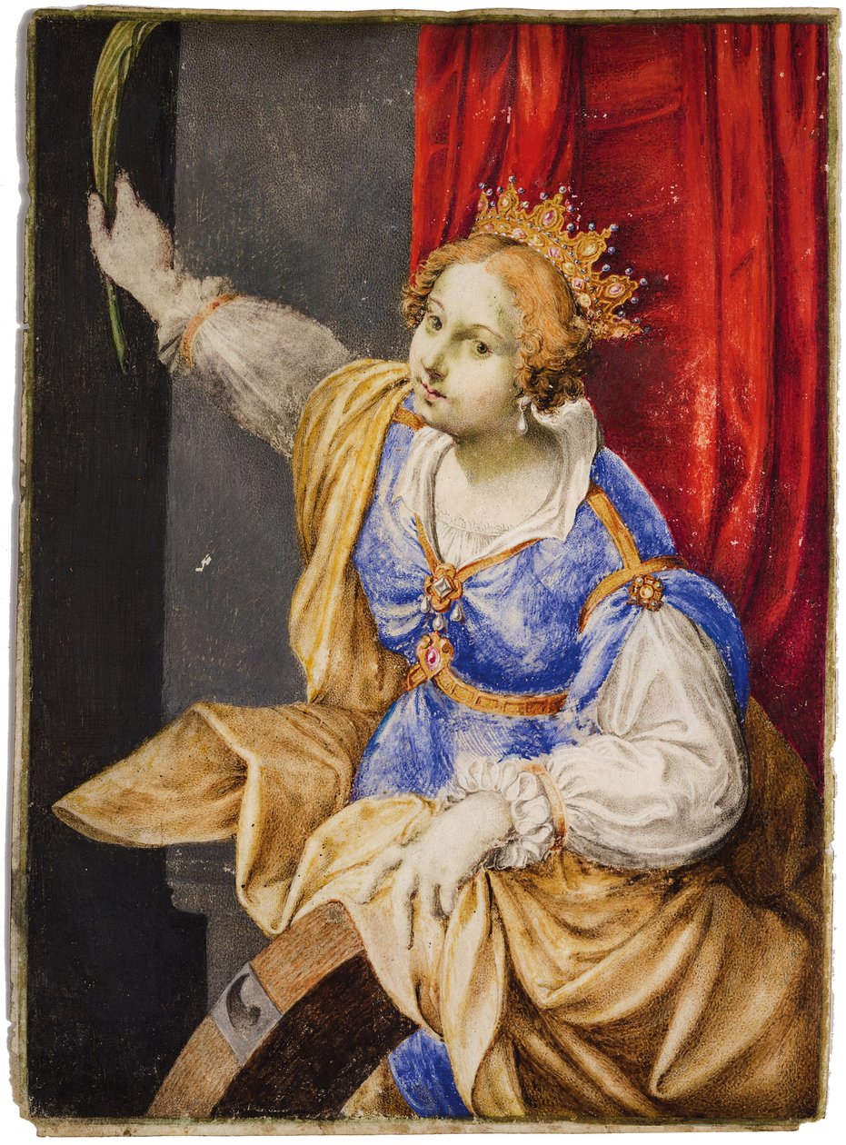 Artemisia Gentileschi als Sint Catharina van Alexandrië, midden 17e eeuw door Maddalena Corvina