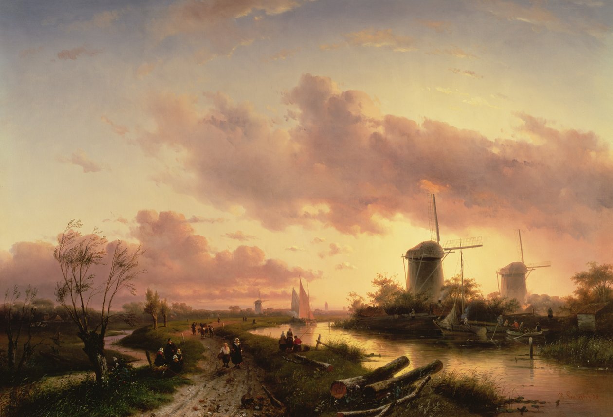 Een riviermonding met figuren die een boot repareren door Maerten Fransz van der Hulst