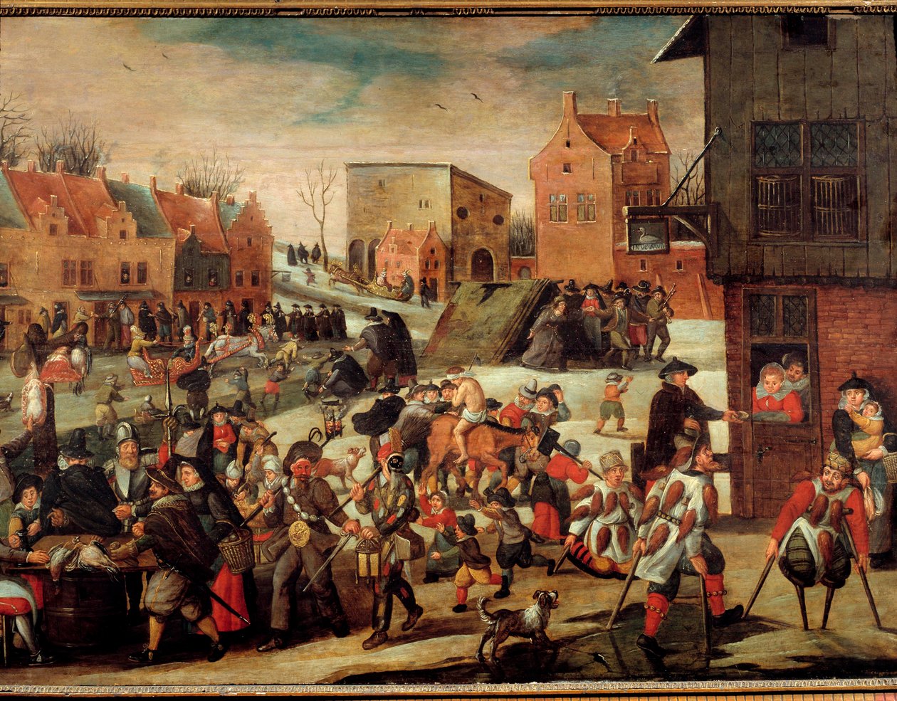 De kreupelen. Een menigte armen en zieken in een stad (in Vlaanderen?) door Maerten van Cleve