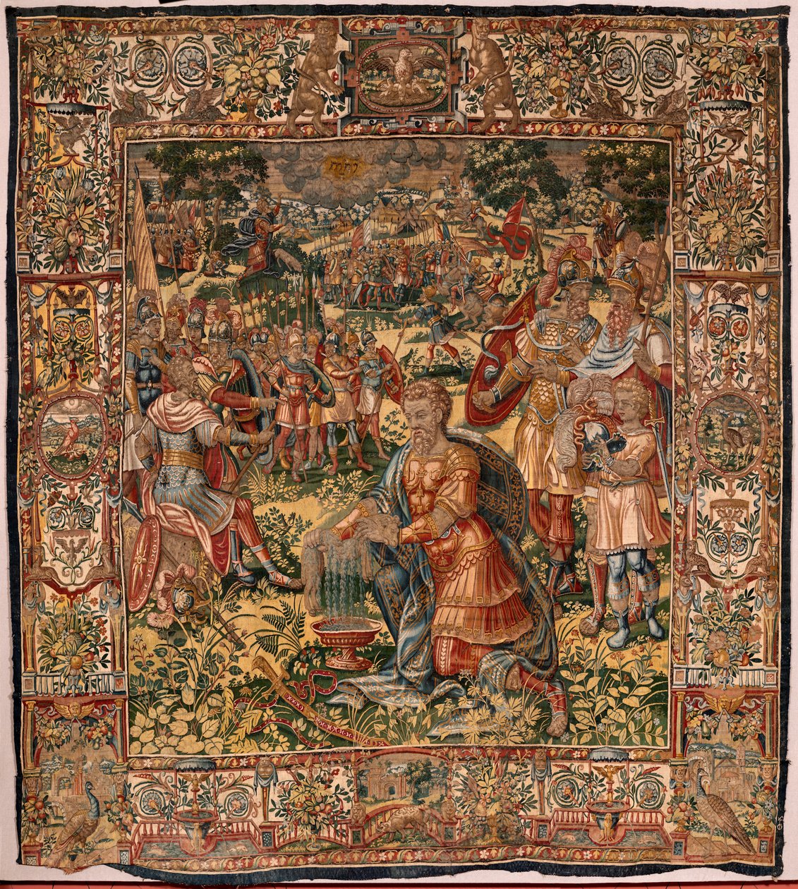 Diocesaan museum (Museo Diocesano). Vlaamse wandtapijt. Brussel. Atelier François Geubels. Serie Verhaal van Gideon. Het wonder van de wollen vacht. Zijde en wol. Nalatenschap van bisschop Vicente Roca de la Serna. Barok. 1534-1571, in de kathedraal sinds door Maerten van Heemskerck