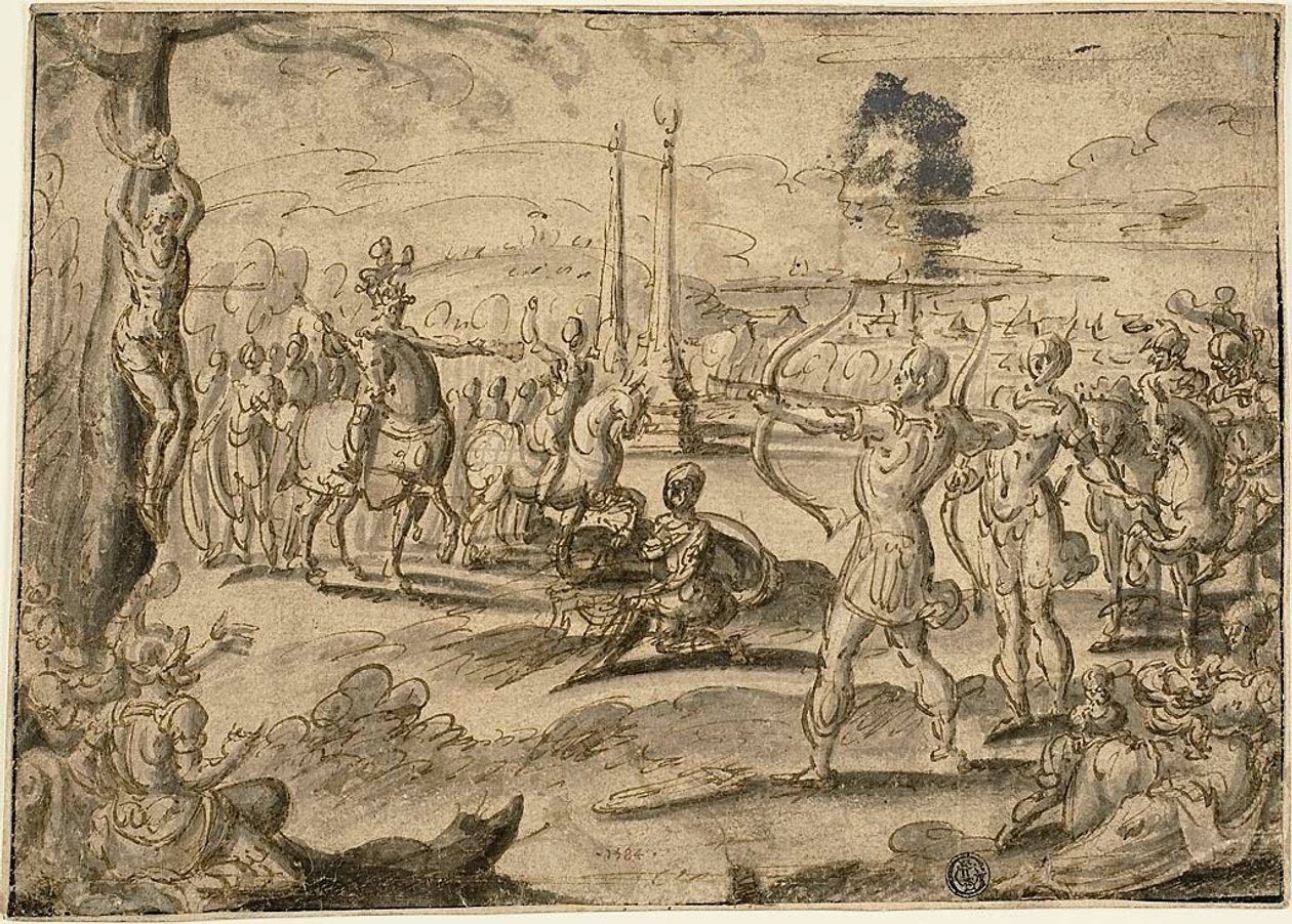 Schieten op vaders lijk door Maerten van Heemskerck