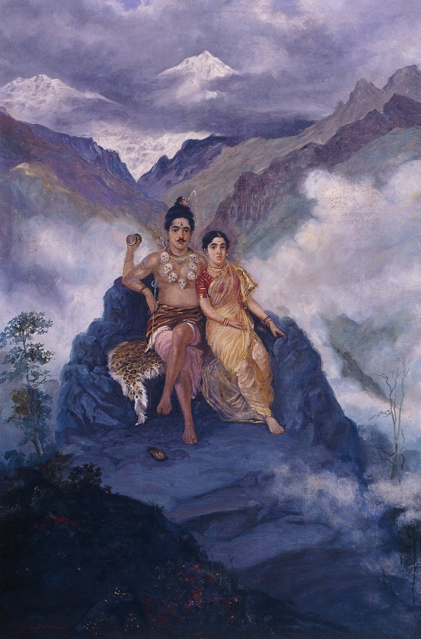 Heer Shiva en Parvati op de berg Kailash door Mahadev Vishvanath Dhurandhar