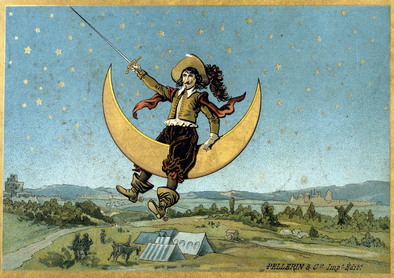Illustratie van Cyrano de Bergerac in zijn roman 
