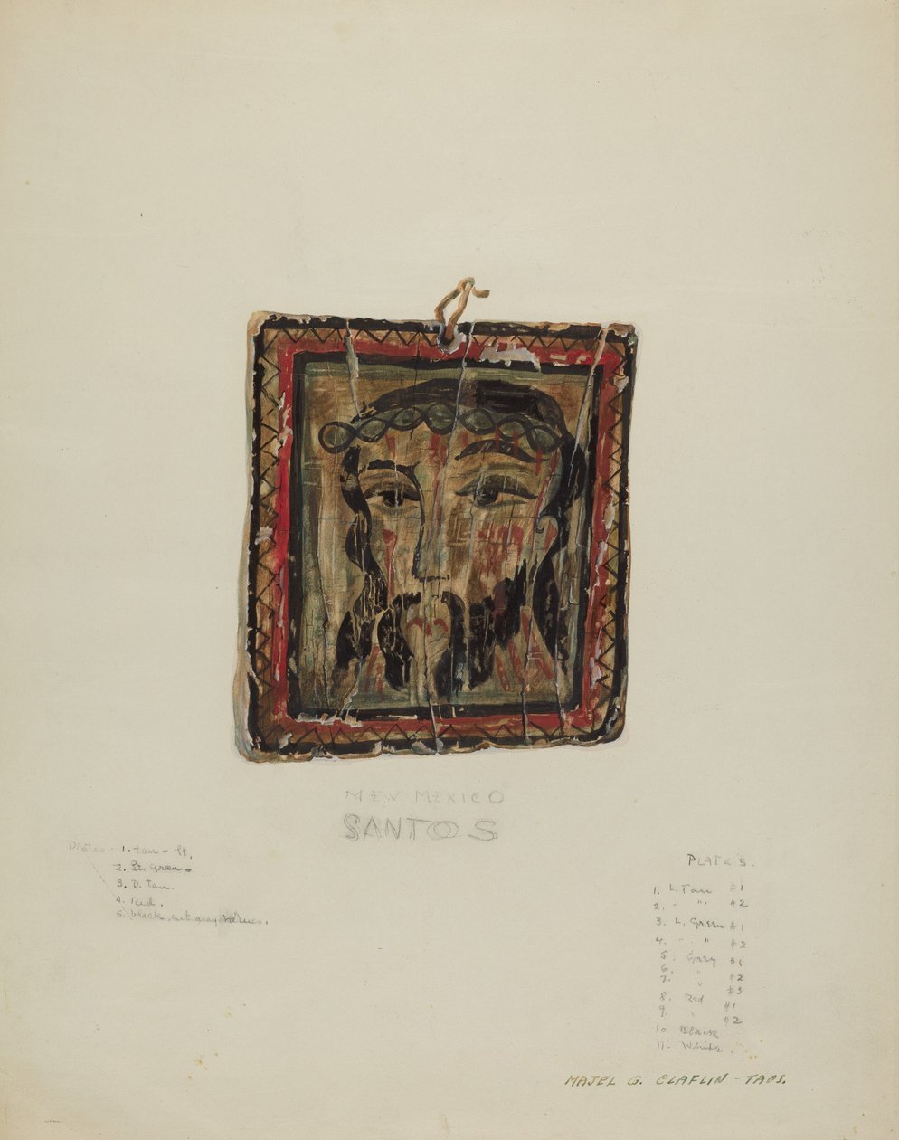 Kleine Christo Hoofd - Retablo, ca. 1940 door Majel G. Claflin