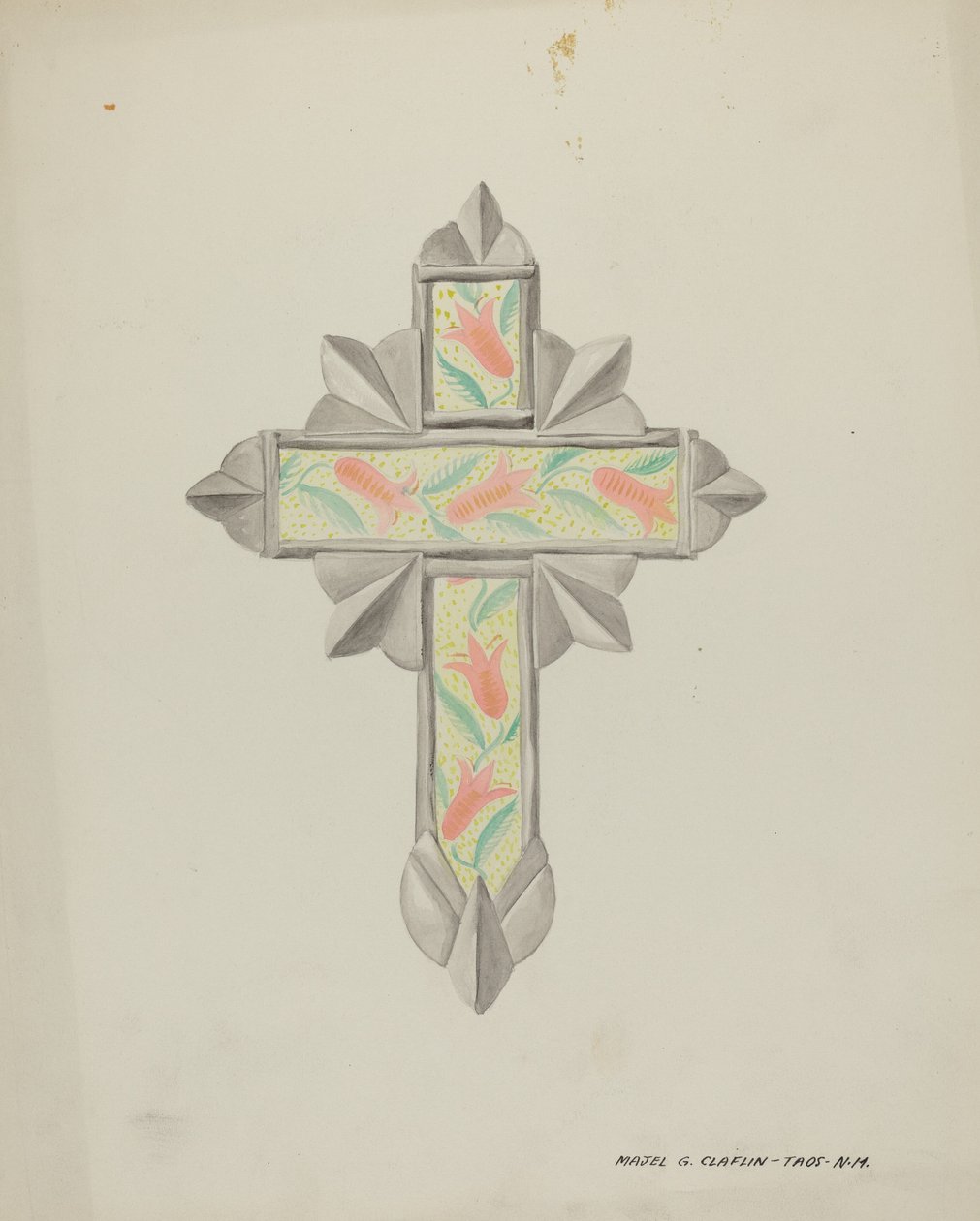Blik- en behangpapierkruis, ca. 1937 door Majel G. Claflin
