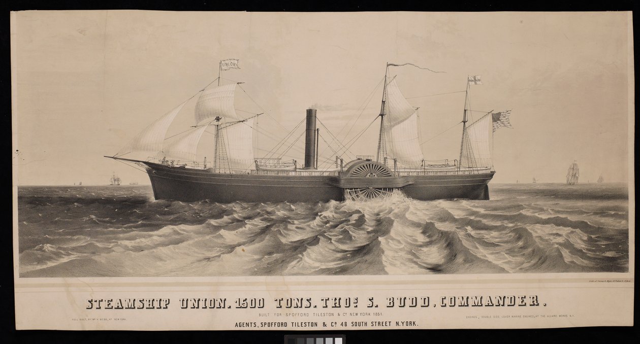 Stoomschip Union. 1500 ton, Thos S. Budd, commandant. Gebouwd voor Spofford Tileston & Co 1851 door Major and Knapp Sarony