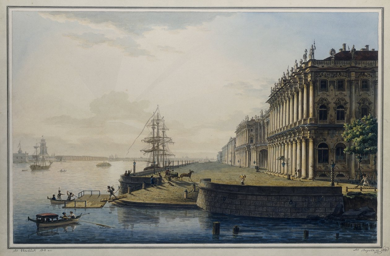 Uitzicht op het Keizerlijk Winterpaleis, 1818 door Maksim Nikiforovich VorobOev