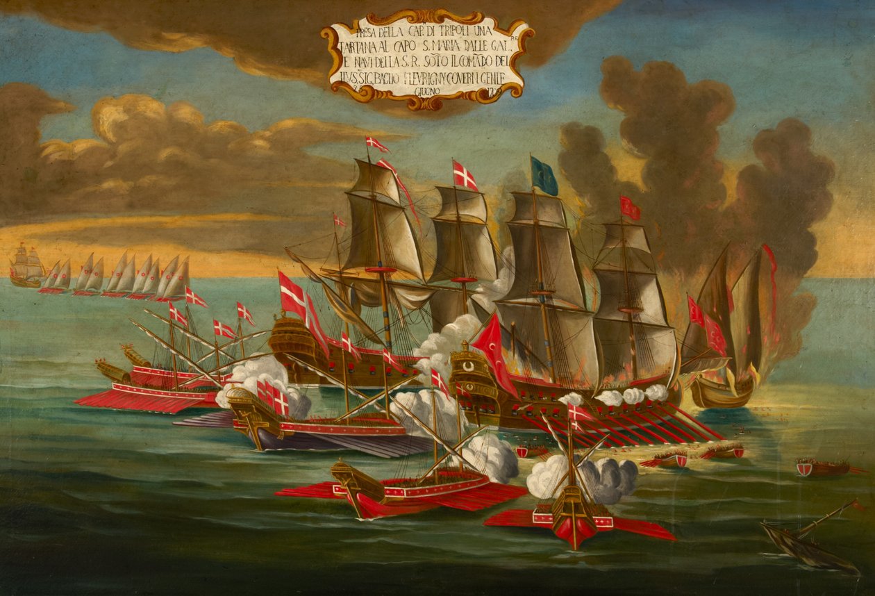 Verovering van een Turks Schip door Galeien en Schepen van de Orde onder het Bevel van Fleurigny, bij Tripoli door Maltese School