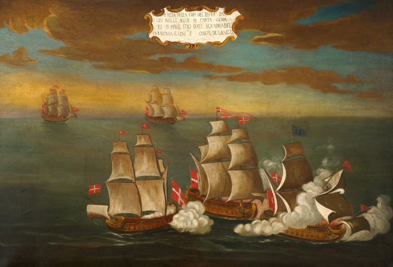 Verovering van een Turks schip door een eskader van de Orde, schepen onder bevel van Frere Giuseppe de Langu, bij Carthago door Maltese School