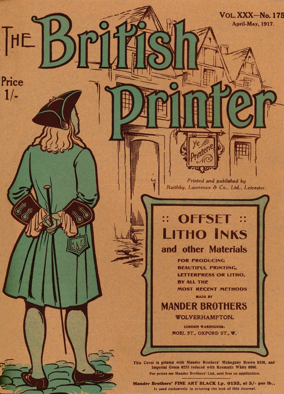 The British Printer Vol. XXX - No. 175 April-Mei, 1917 omslag, 1917 door Mander Brothers