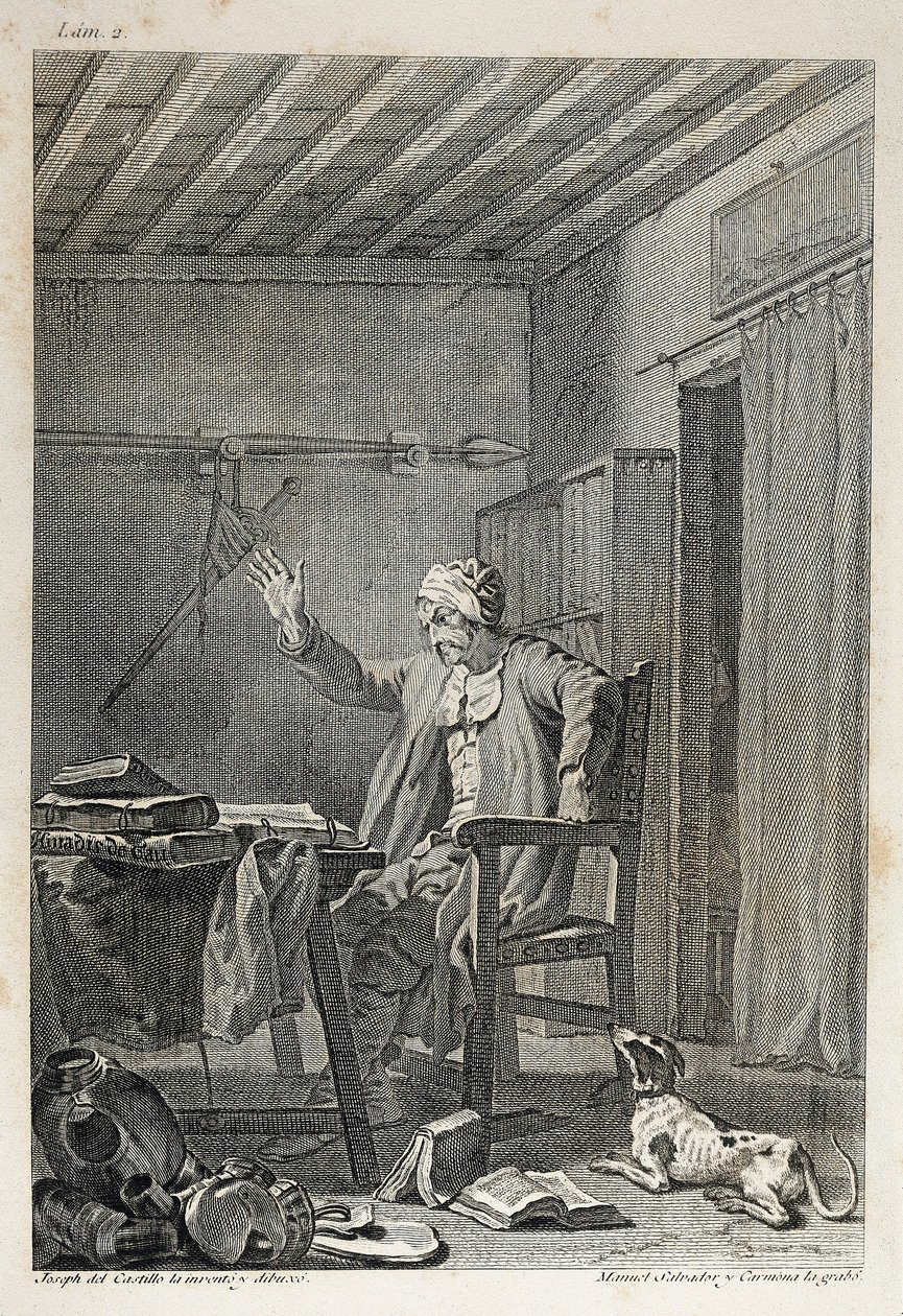 Het personage en de zoektocht van de beroemde ridder Don Quichot (Quijote) door Manuel Salvador Carmona