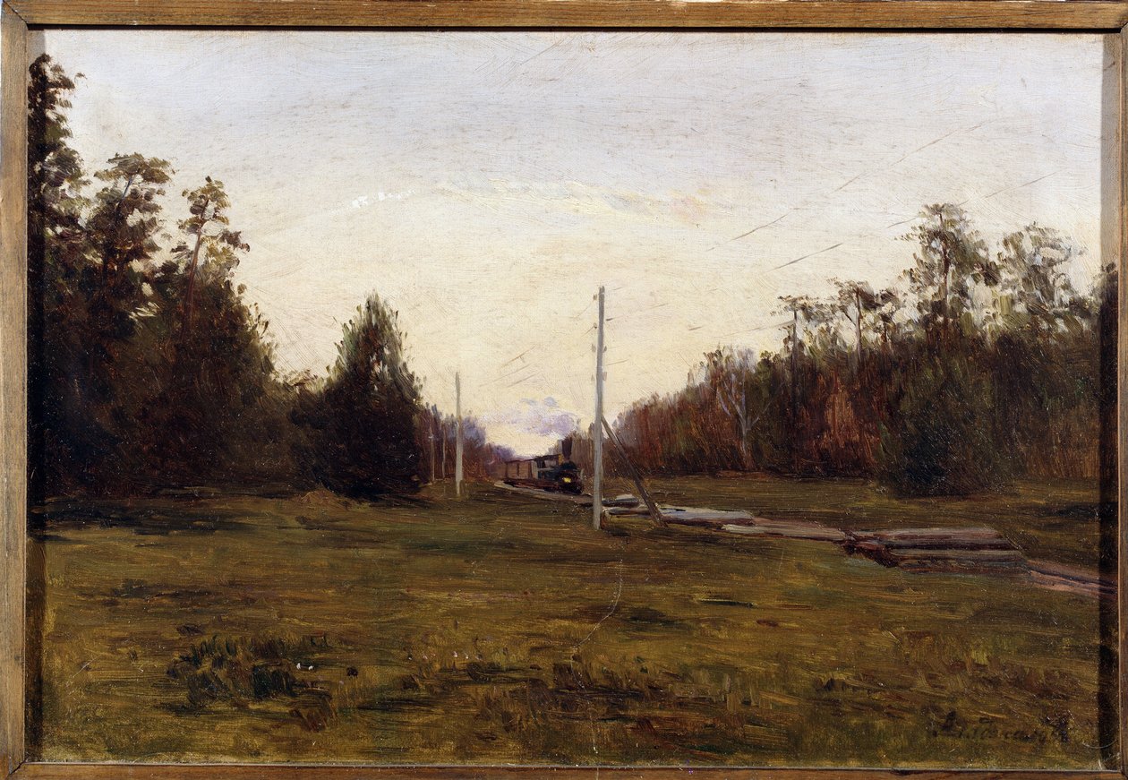 Landschap met een trein door Manuil Christoforovich Aladzhalov