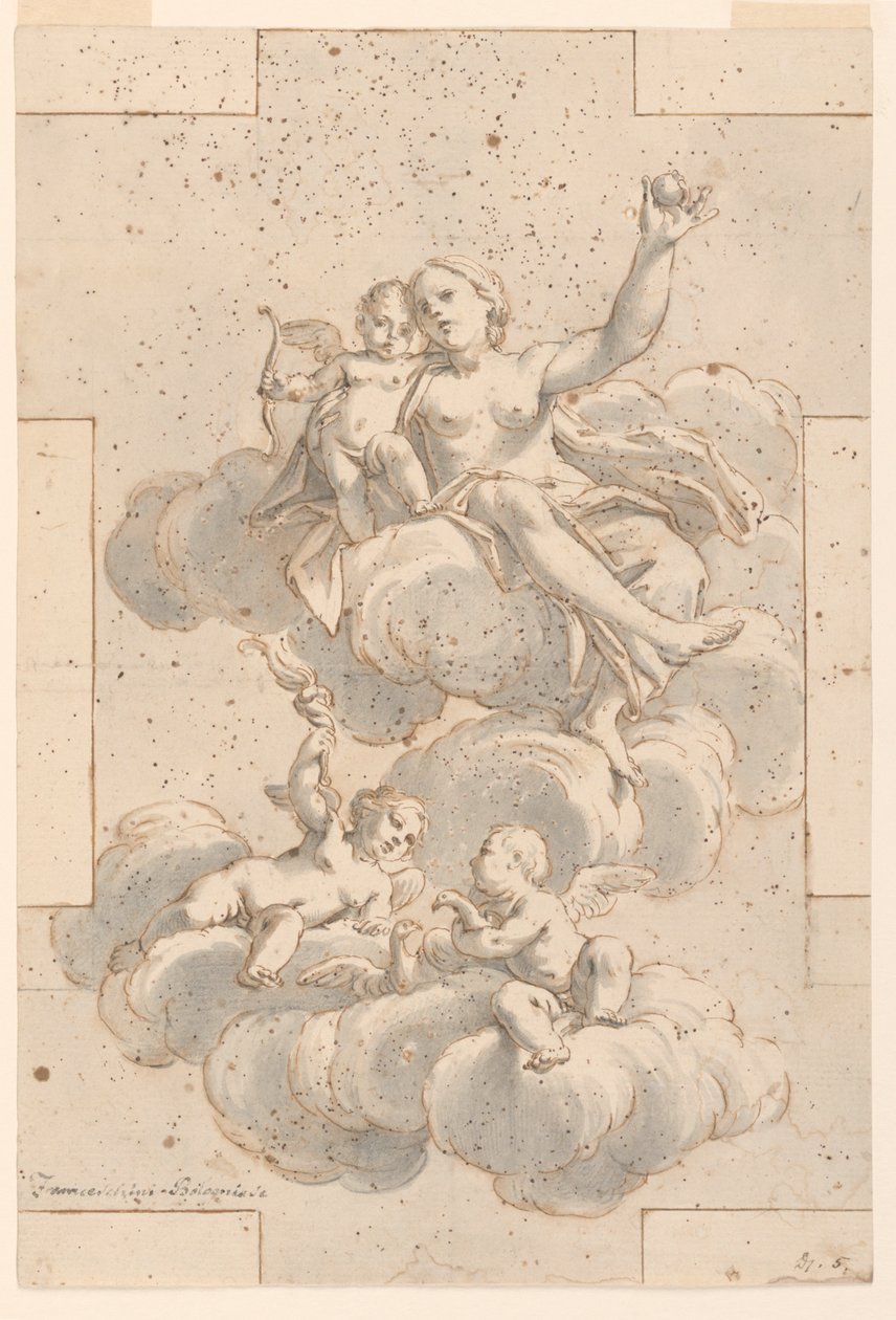 Ontwerp voor plafondschildering, Venus, Cupido en Putti door Marc Antonio Franceschini
