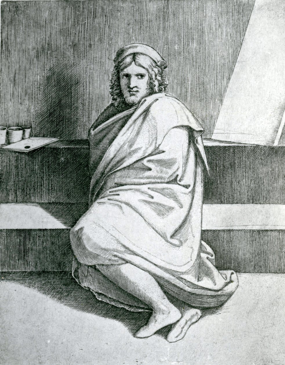 Raphael in een mantel, c.1520 door Marcantonio Raimondi