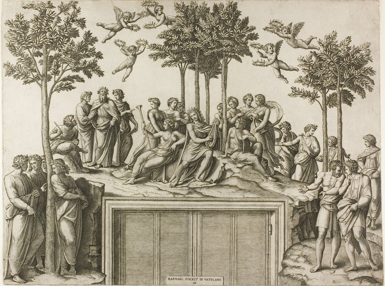 Apollo op Parnassus door Marcantonio Raimondi