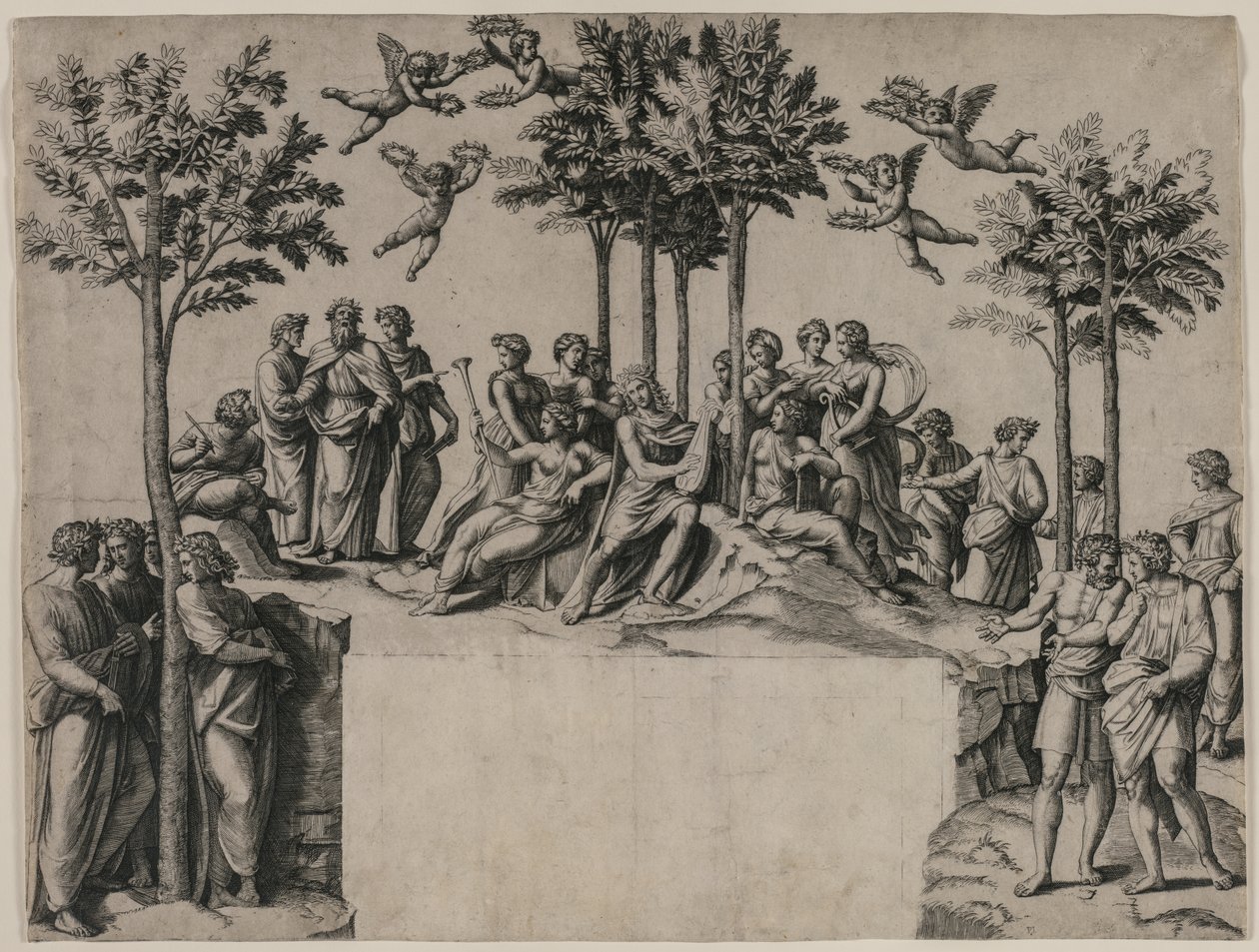 Apollo op Parnassus, c. 1517-1520 door Marcantonio Raimondi