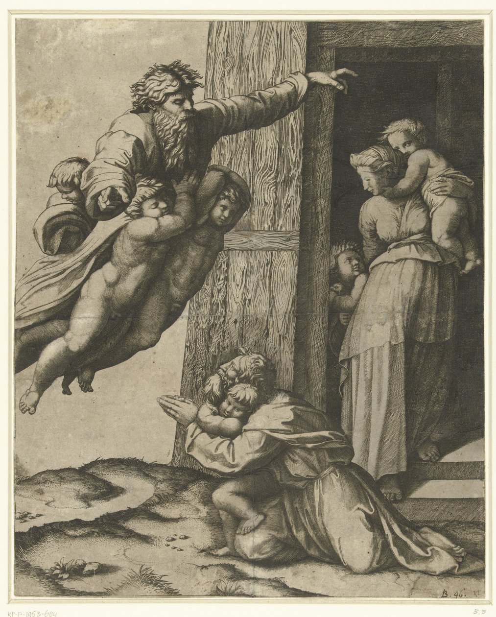 God verschijnt aan Noach na de zondvloed door Marcantonio Raimondi