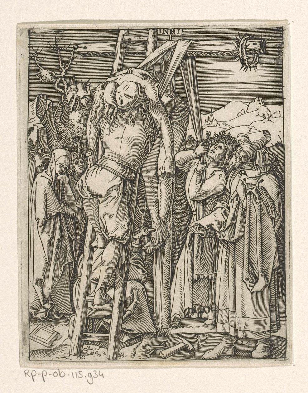 Kruisafneming (series title: Passie van Christus) door Marcantonio Raimondi