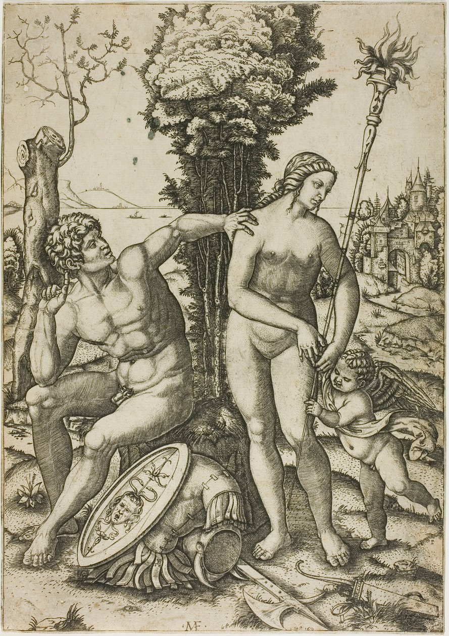 Mars, Venus en Cupido door Marcantonio Raimondi