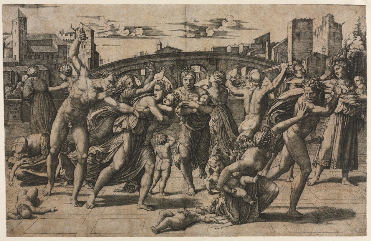 De kindermoord met de spar, c. 1511-1512 door Marcantonio Raimondi