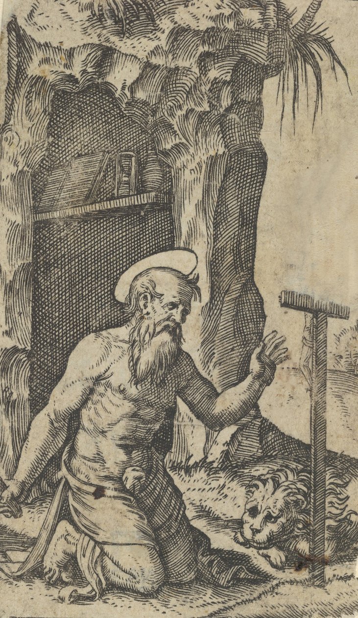 Sint Hiëronymus knielend voor een kruisbeeld, uit de serie 