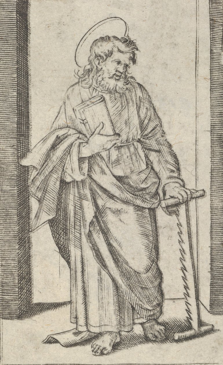 Sint Simon, een zaag in zijn neergelaten linkerhand, uit de serie 
