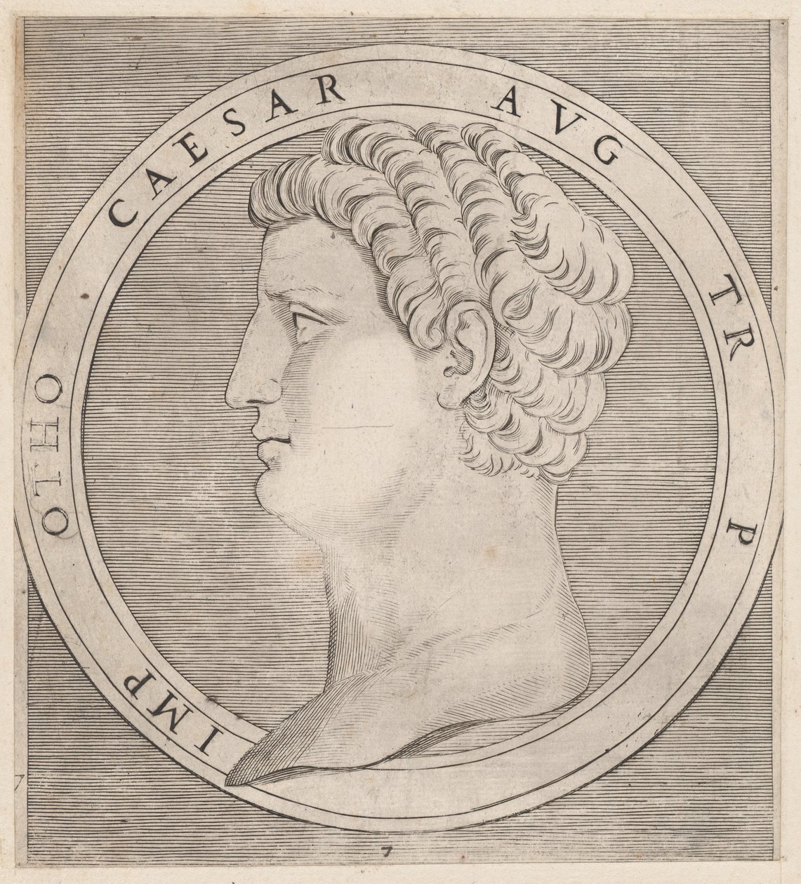 Speculum Romanae Magnificentiae: Otho, uit De Twaalf Caesars door Marcantonio Raimondi