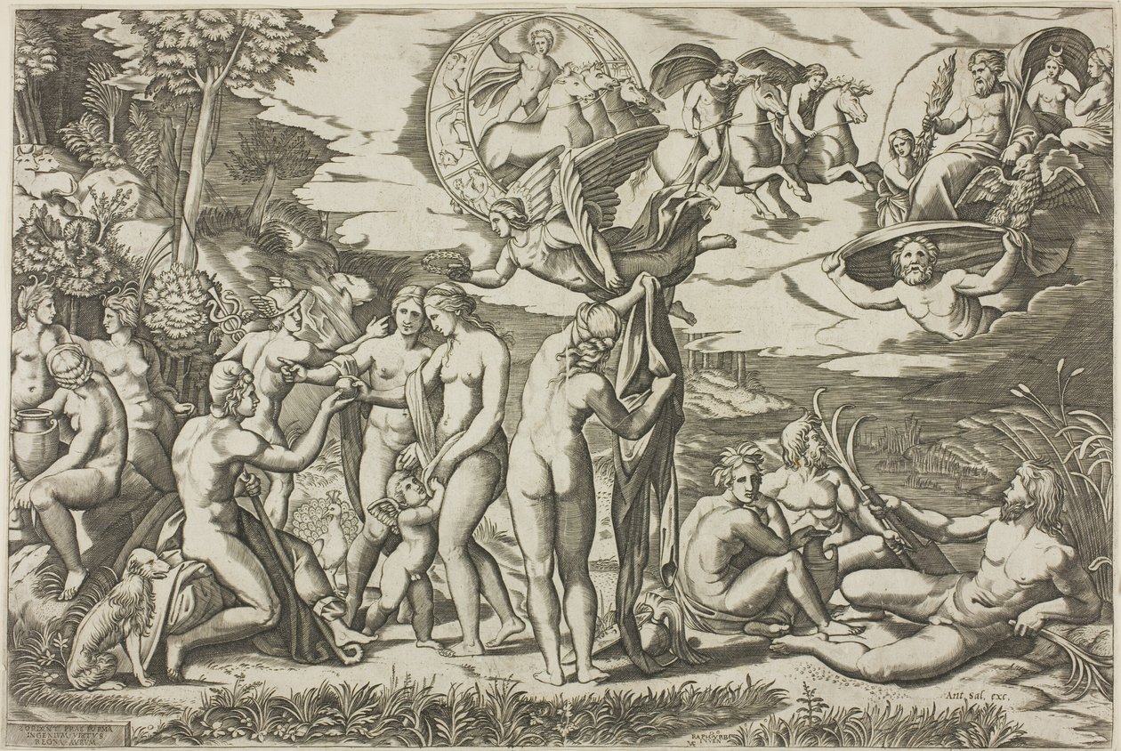 Het Oordeel van Paris door Marcantonio Raimondi