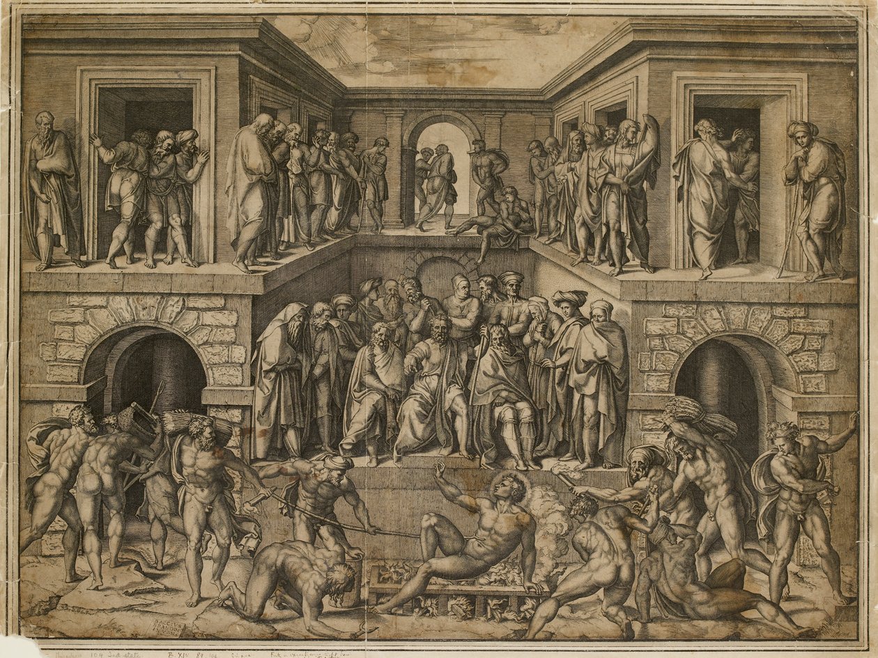 Het Martelaarschap van St. Lawrence, c. 1525 door Marcantonio Raimondi