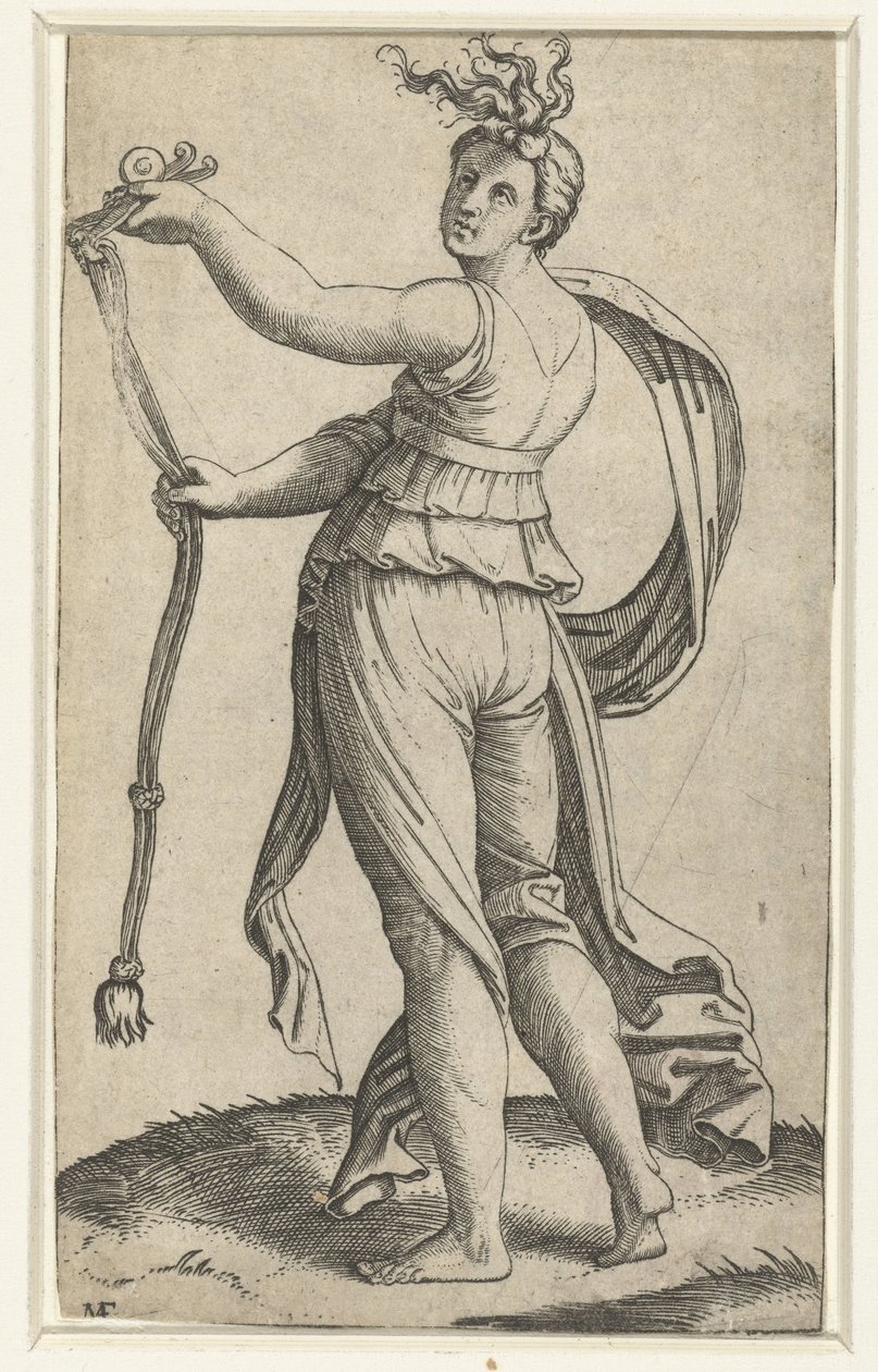 Vrouw met paardentoom als personificatie van Matigheid door Marcantonio Raimondi