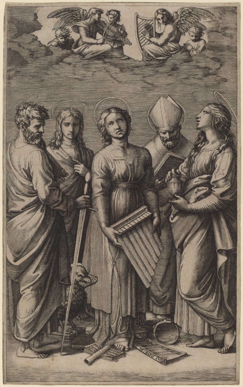 Sint Cecilia door Marcantonio Raimondi after Raphael