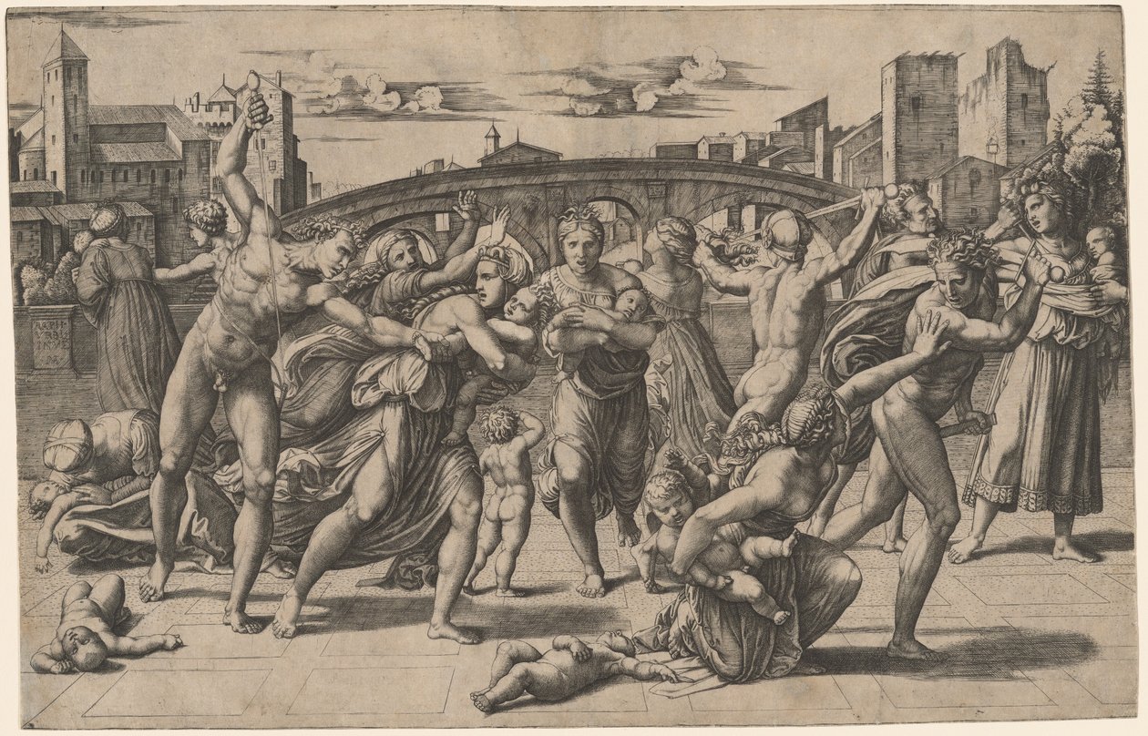 De Kindermoord door Marcantonio Raimondi after Raphael